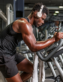 Man riding stationary bike